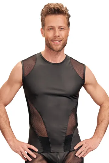 Ärmelloses Shirt im Mattlook mit Netz-Einsätzen schwarz