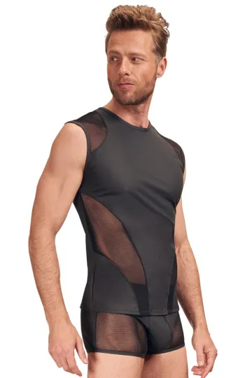 Ärmelloses Shirt im Mattlook mit Netz-Einsätzen schwarz