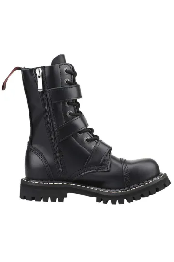 Angry Itch 10-Loch 3-Buckle Leder Stiefel Schwarz