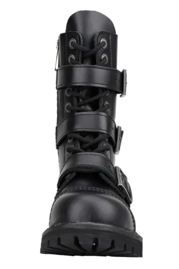 Angry Itch 10-Loch 3-Buckle Leder Stiefel Schwarz