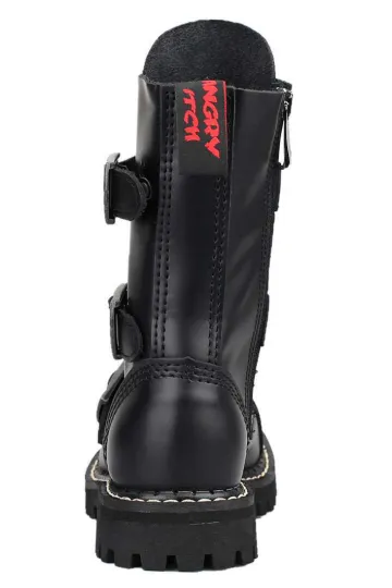 Angry Itch 10-Loch 3-Buckle Leder Stiefel Schwarz