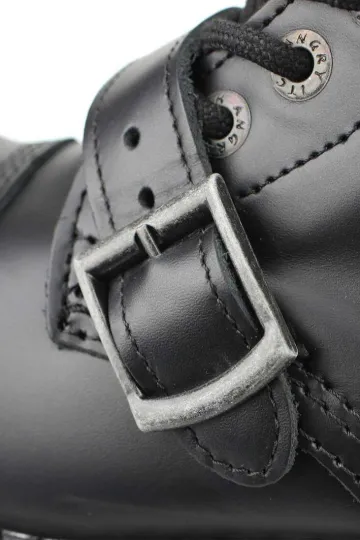 Angry Itch 10-Loch 3-Buckle Leder Stiefel Schwarz