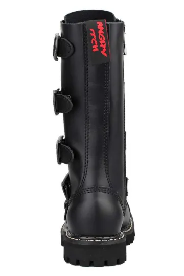 Angry Itch 14-Loch 5-Buckle Leder Stiefel Schwarz