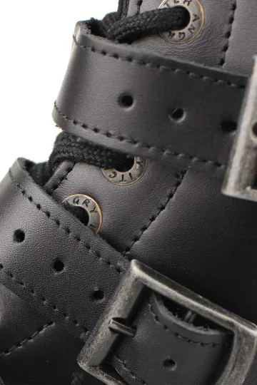 Angry Itch 14-Loch 5-Buckle Leder Stiefel Schwarz