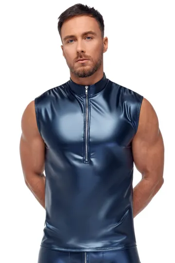 Blaues Shirt im trendigen Metallic-Mattlook