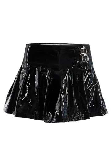 Buckle Mini Skirt Lack schwarz