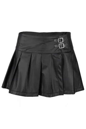 Buckle Mini Skirt Wetlook schwarz
