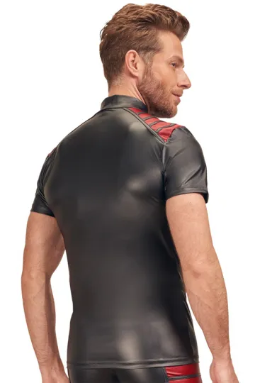 Elastisches Shirt in zweifarbigem Mattlook schwarz/rot