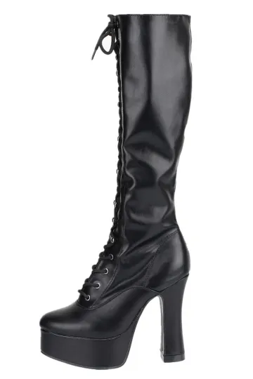 Erogance Plateau Kniestiefel C2020 PU Schwarz