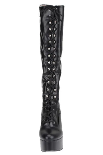 Erogance Plateau Kniestiefel C2020 PU Schwarz