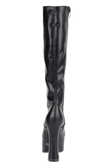 Erogance Plateau Kniestiefel C2020 PU Schwarz