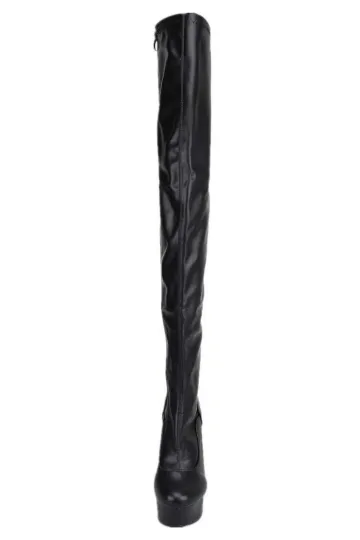Erogance Plateau Overkneestiefel D3063 Stretch PU Schwarz