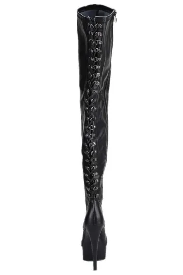 Erogance Plateau Overkneestiefel D3063 Stretch PU Schwarz