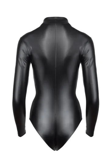 F134 Powerwetlook Body mit 3-Wege Zipper MONARCH schwarz