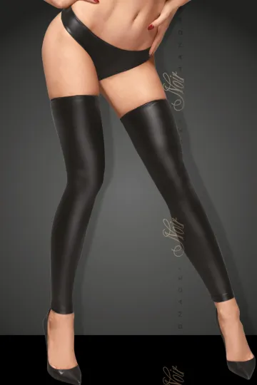 F163 Set Powerwetlook Stockings und Pantie schwarz mit silbernem Reißverschluss
