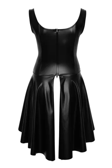 F268 Powerwetlook Kleid mit Oberteil aus weicher Spitze schwarz