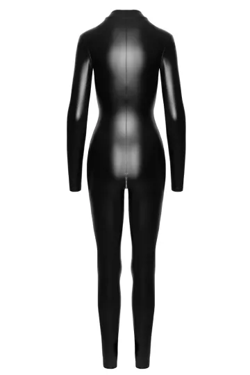 F293 Powerwetlook Catsuit mit Frontreißverschluss schwarz