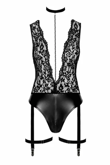 F297 Deep-V-Body mit Strumpfhalter schwarz