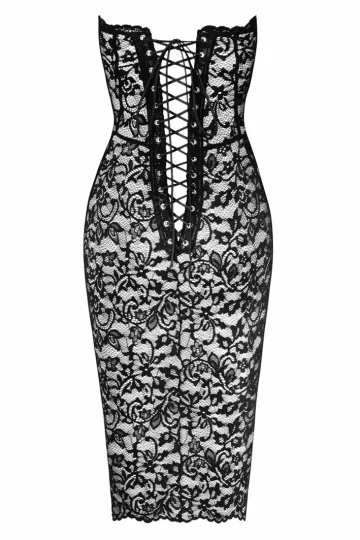 F301 halblanges Corsagen-Kleid aus Spitze schwarz