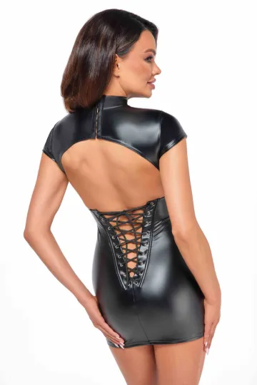 F309 Wetlook Minikleid schwarz