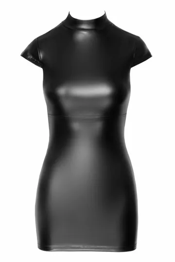 F309 Wetlook Minikleid schwarz