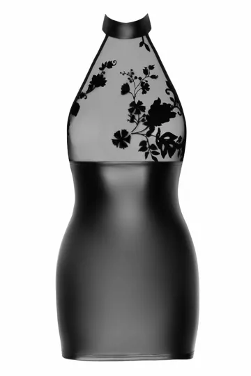 F311 Powerwetlook Minikleid mit Tüll schwarz
