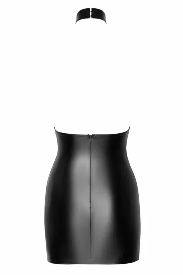 F311 Powerwetlook Minikleid mit Tüll schwarz