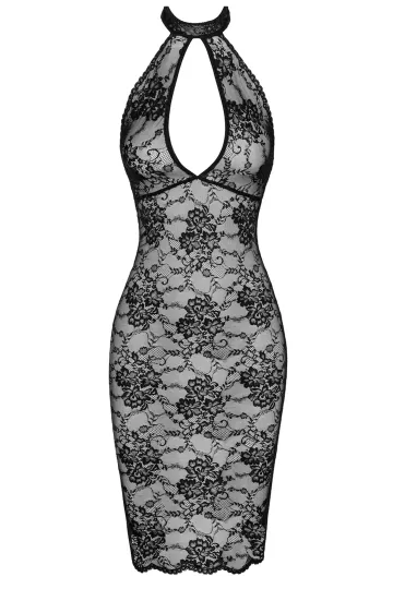 F338 halblanges Kleid aus Spitze schwarz