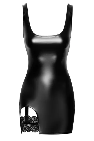 F344 Wetlook Minikleid mit Strumpfband schwarz