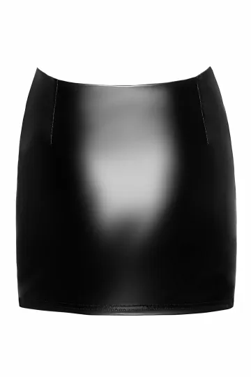 F345 Wetlook Minirock mit Strumpfband schwarz