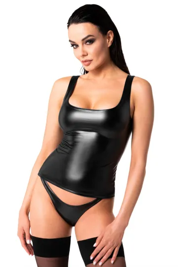 F346 Wetlook Shirt schwarz