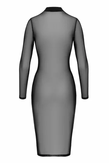 F347 halblanges Kleid aus feinem Netz schwarz