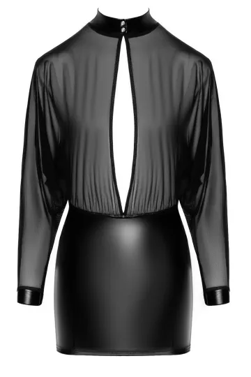 F348 Tüll-Minikleid mit Wetlook schwarz