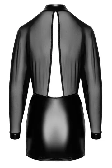 F348 Tüll-Minikleid mit Wetlook schwarz