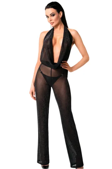 F350 Tüll-Overall mit Wasserfallausschnitt schwarz