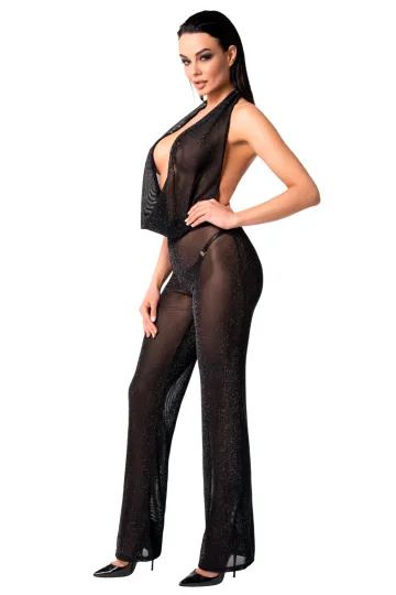 F350 Tüll-Overall mit Wasserfallausschnitt schwarz