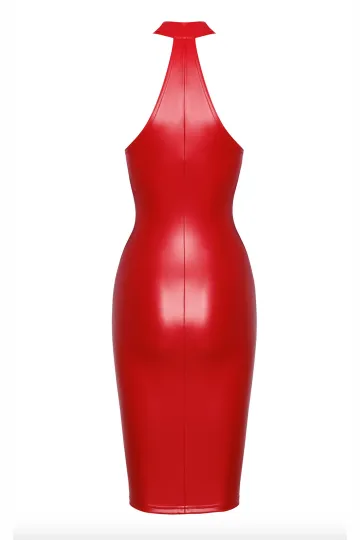 F354 halblanges Wetlook Kleid rot