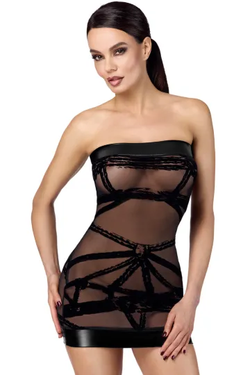 F359 Off-Shoulder Minikleid Bondesque schwarz
