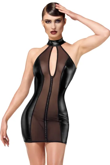 F370 Luxuria Crystal Sheer Minikleid schwarz