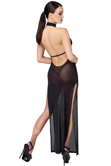 F372 Langes Kleid Onyx Twin-Slit schwarz
