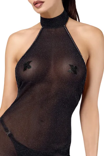 F372 Langes Kleid Onyx Twin-Slit schwarz