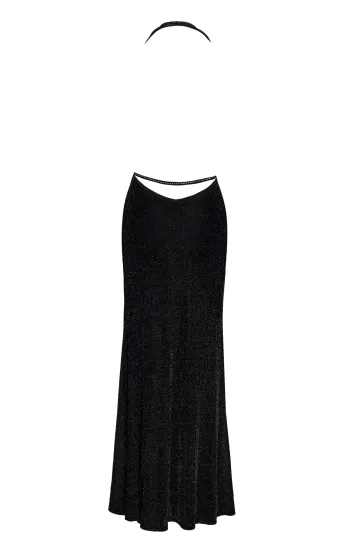 F373 langes Kleid Onyx Liquid schwarz