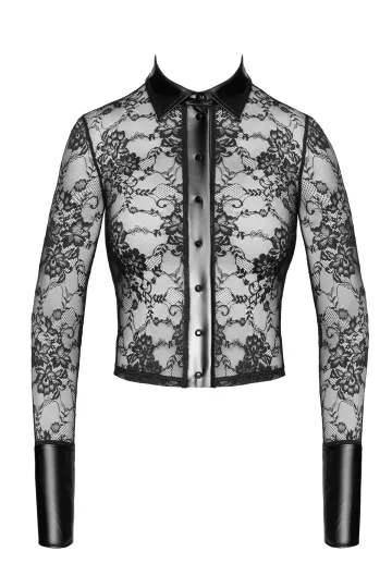 F377 Noirelle Lace Button-Up Shirt schwarz