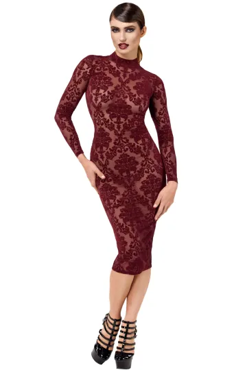 F384 halblanges Flockkleid Kink Royal rot