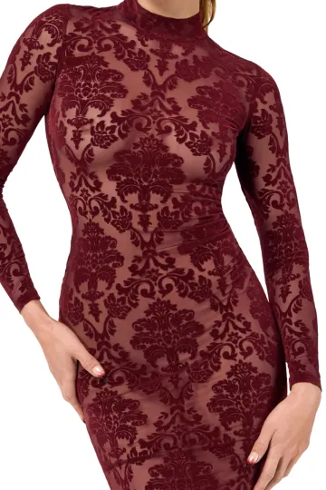 F384 halblanges Flockkleid Kink Royal rot