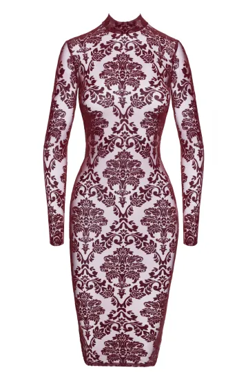 F384 halblanges Flockkleid Kink Royal rot