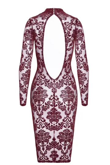 F384 halblanges Flockkleid Kink Royal rot