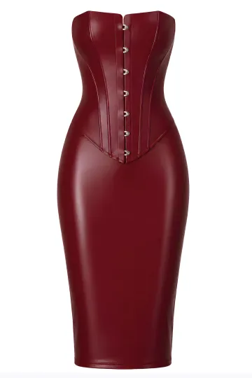 F396 Dark Romance Corset Midi Dress burgunderrot