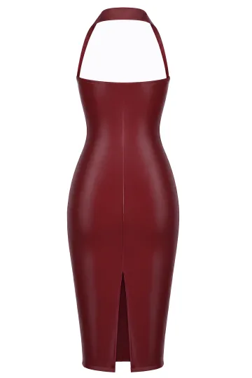 F396 Dark Romance Corset Midi Dress burgunderrot