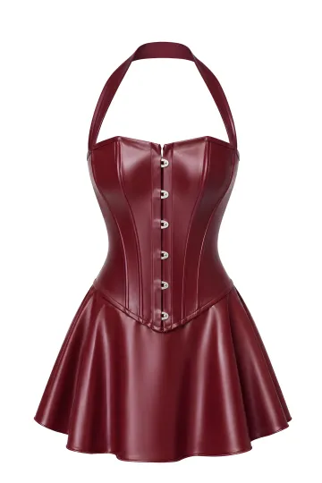F397 Dark Romance Korsett-Minikleid burgunderrot